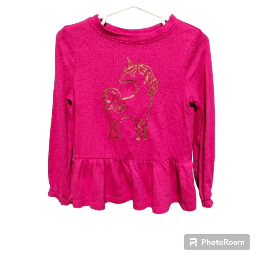 Cat & Jack 3T Toddler Girl's Cozy Foil Unicorn Long Sleeve T-shirt Babydoll Top